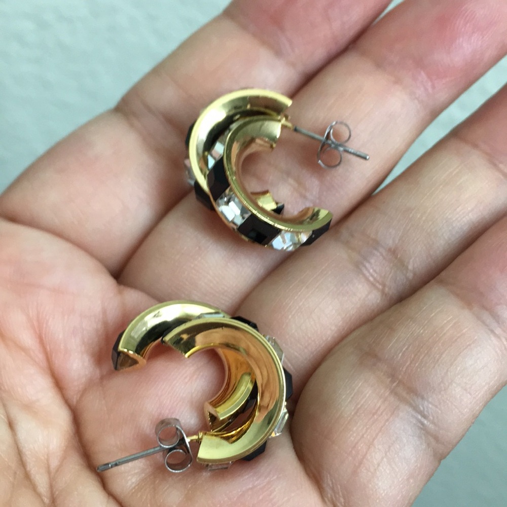 Swarovski Black/Clear Crystal Elements Earrings - image 7